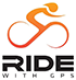 The logo for ride with gps shows a person riding a bike