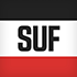 The word suf is on a red , white and black background
